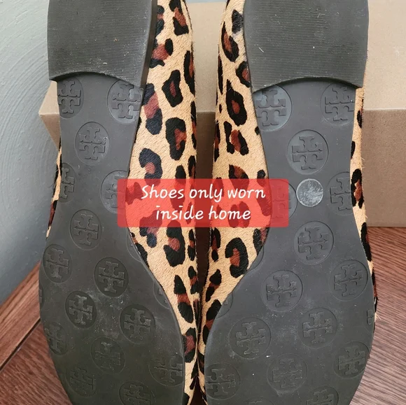 Tory Burch SZ 7.5 Animal Print REAL Bovine Hair Flats Gold Tory Emblem & Dustbag - Picture 11 of 15